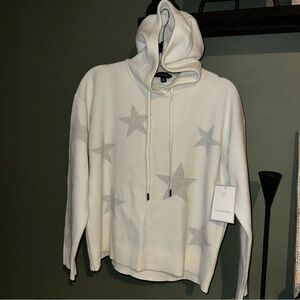 NWT CALLIGRAPHIE BY ANTHROPOLOGIE White Hooded Silver Star Sweater Sz L